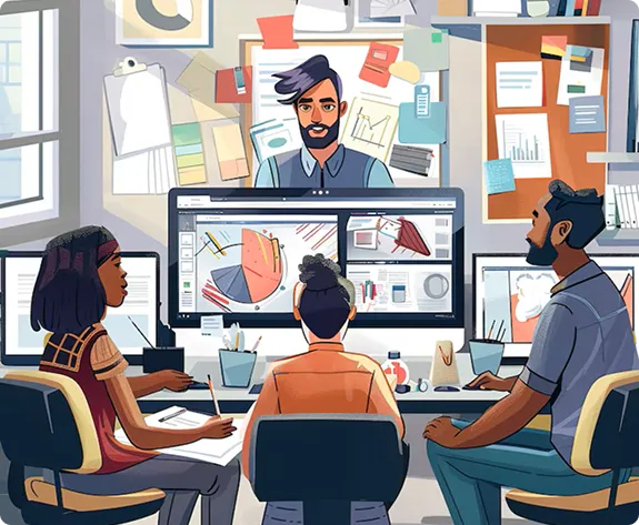 Team planning a project around a table